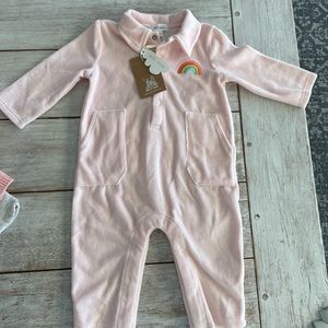 Angel Dear Baby Girls Pink Velour Jumpsuit NEW